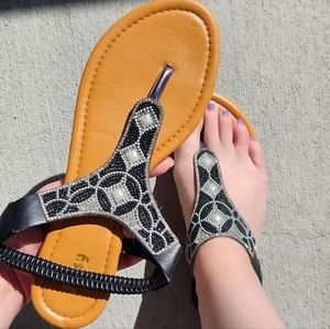 Black Bejeweled Sandals Size 8